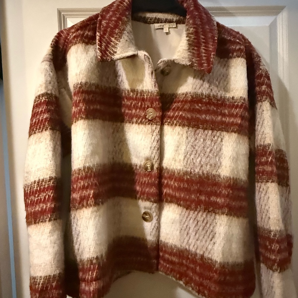 Mystree Red and Cream Plaid Long Sleeve Top